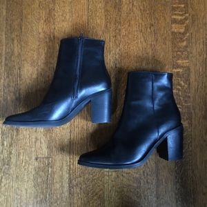 Available until Dec 1! ASOS black heeled faux leather boots, Size 8